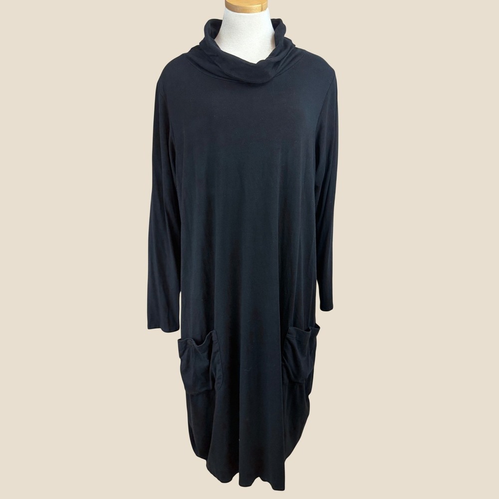 F.H. CLOTHING|Dress|XL|Bamboo Black Flowy Pockets Cowl Neck Scandi Minimalist